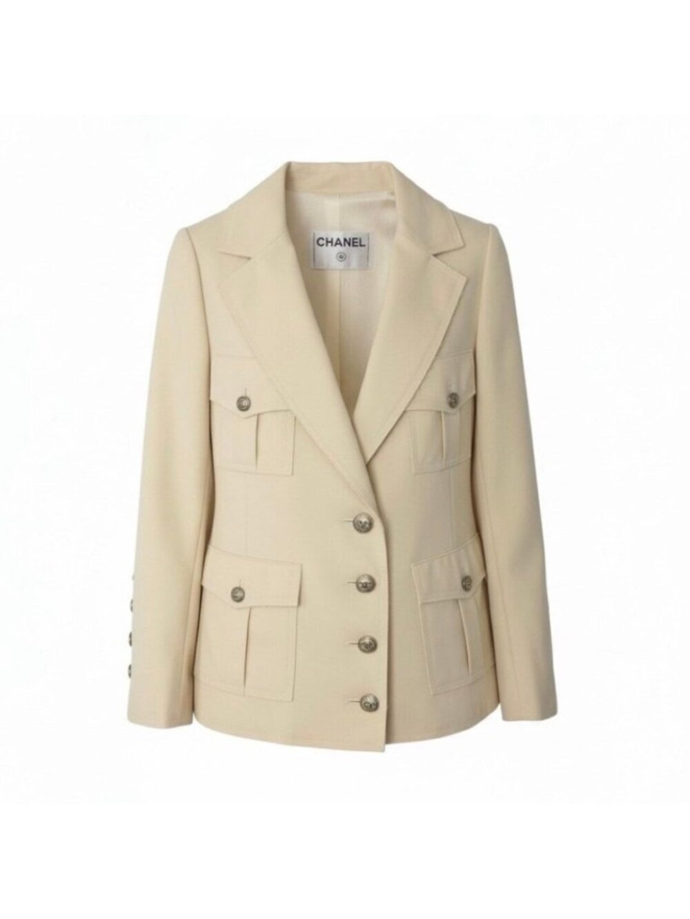 Chanel Vintage Safari Jacket 4 Pockets CC Logo Ivory